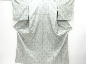 幾何学に花模様織出し手織り紬着物